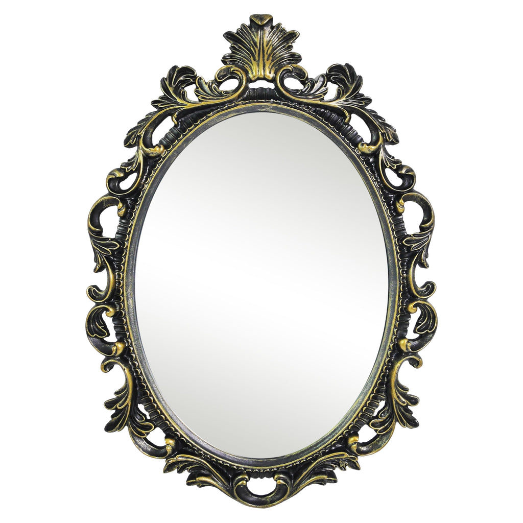 Black Oval Wall Mirror, Vintage Style Gothic Scroll