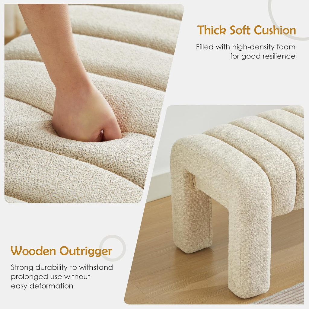 63" Bedroom Bench, Upholstered Entryway Bench, Modern End of Bed Ottoman with Solid Wood Legs and Adjustable Foot