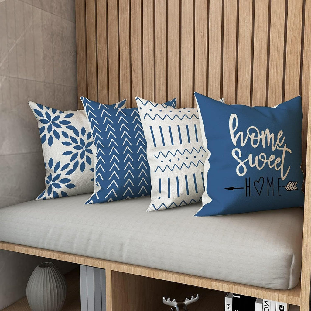 Pillow Covers 18x18 Set of 4, Modern Sofa Throw Pillow Cover, Decorative Outdoor Linen Fabric Pillow Case