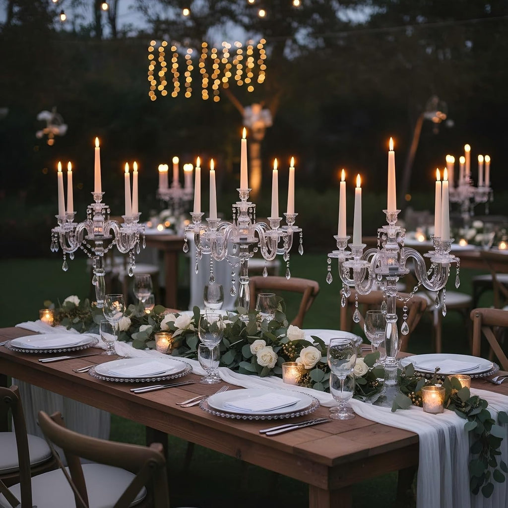 Acrylic Candelabra Centerpieces for Tables, 18.5in Tall 5 Arm Acrylic Candle Holder for Taper LED Candles, Clear