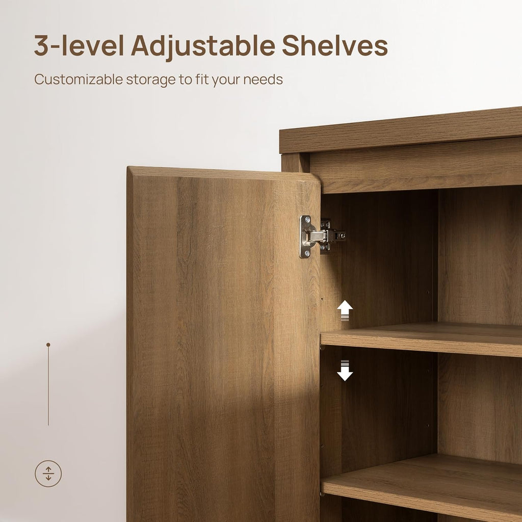 Sideboard Buffet Cabinet with Storage, Fluted Credenza Console Cabinet with Adjustable Shelves