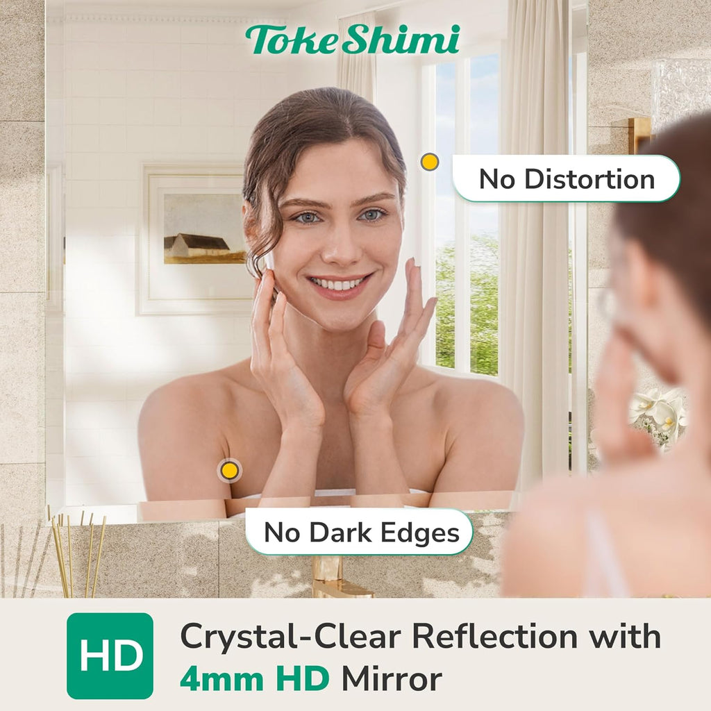 24x36 Beveled Wall Mirror Decorative, Bathroom Vanity Mirrored with 1" Beveled Edge, Shatterproof Modern Frameless