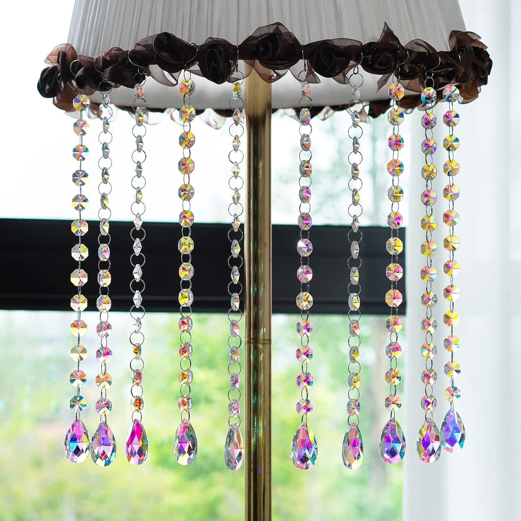 10 Pack Teardrop Crystals Garland, Crystal Teardrop Chandelier Replacement - AB Colorful Hanging Glass Crystals for