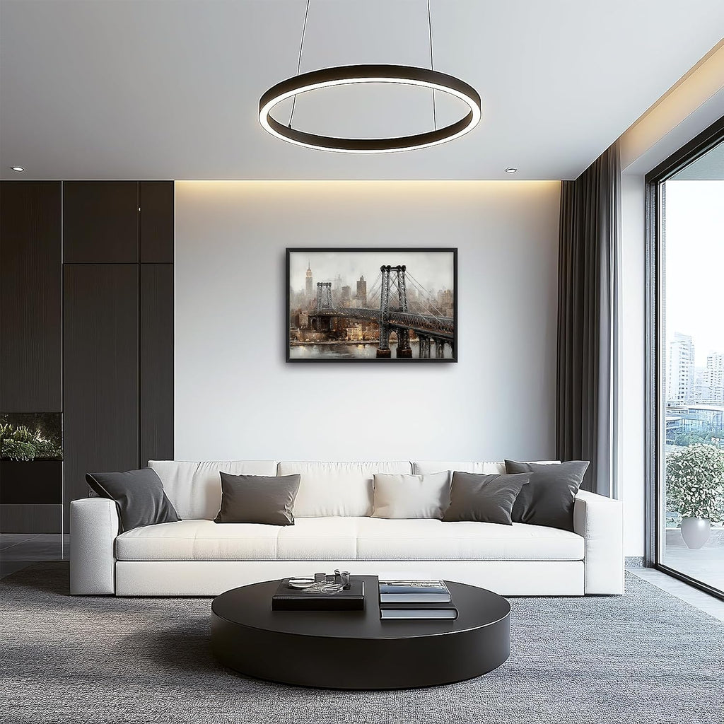Large New York City Skyline Wall Art Manhattan Bridge Canvas Wall Decor Modern Architecture Oil Painting Pictures