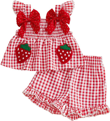Toddler Baby Girl Summer Clothes Plaid Bows Tank Tops Shorts Set
