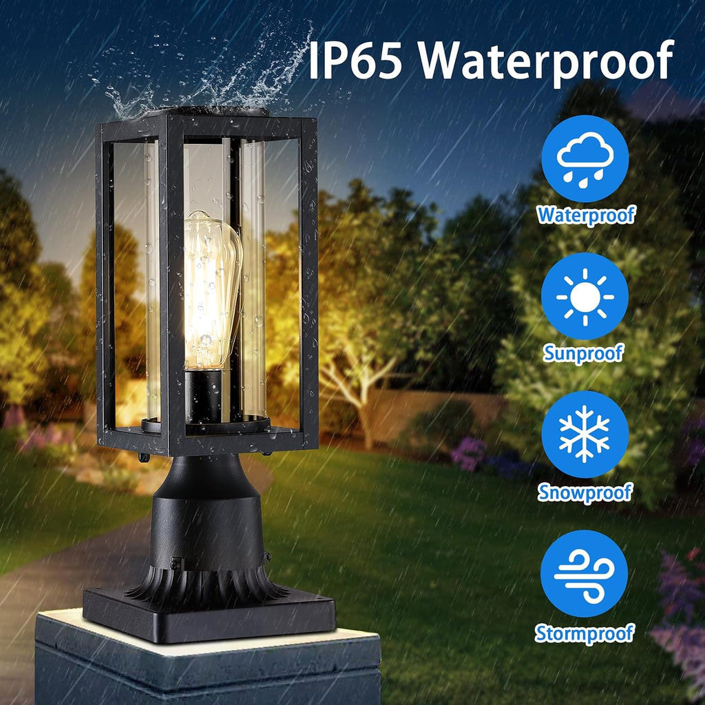Outdoor Post Lights Lamp Post Light Fixture 2 Pack, Modern Black Exterior Post Lantern Fixture with Tempered Glass
