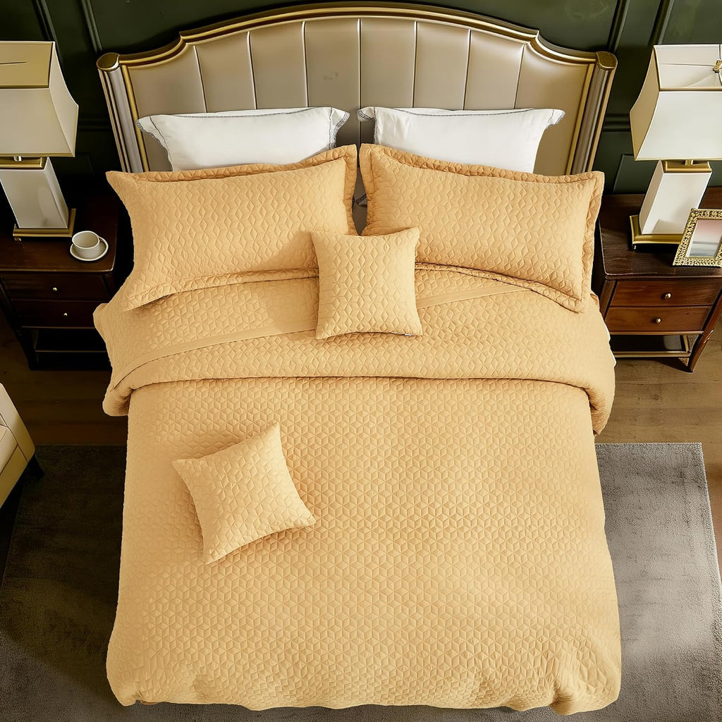 Oversized King Bedspread 128x120 Extra Wide, Diamond Geometric Quilt Set King/Cal King, Lightweight Reversible