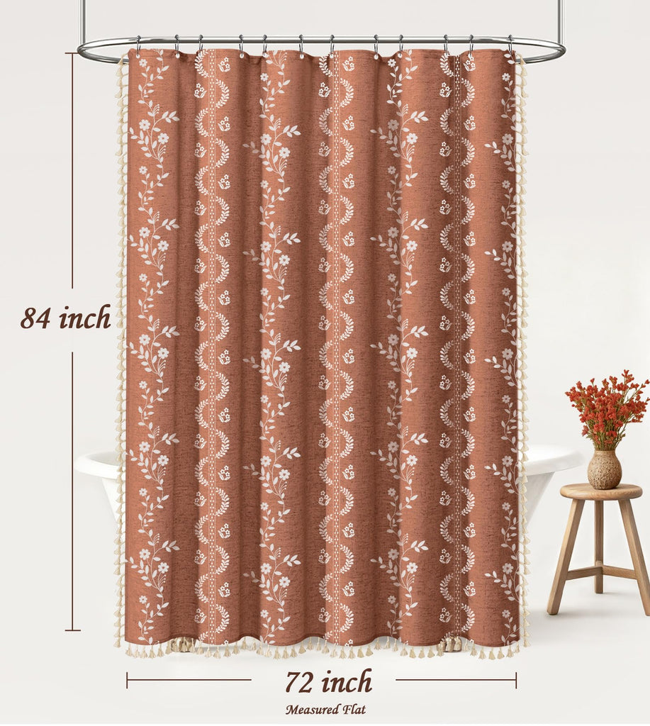 Boho Terracotta Vintage Shower Curtain with Tassels