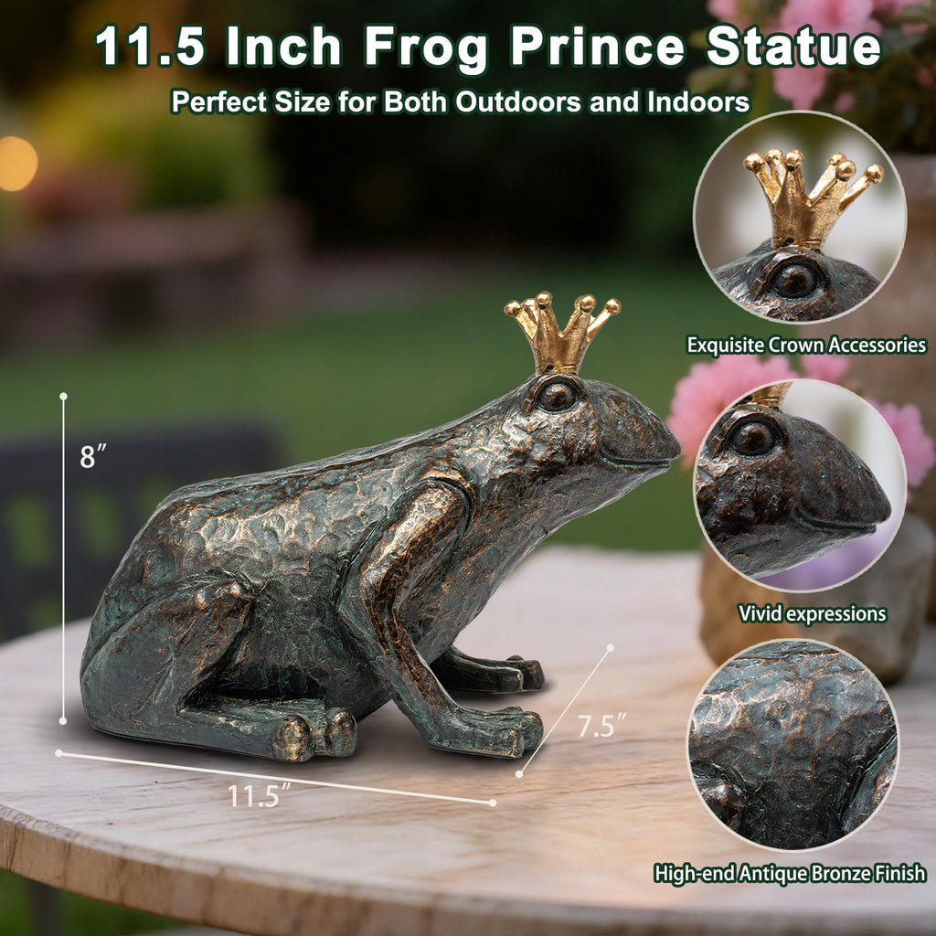 Cle Crouching Frog Prince Garden Statue, Yard Decorations Outdoor Decor, Weather-Resistant Animal Figurines &