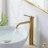 Gold Vessel Sink Faucet, 360 Swivel Brushed Gold Vessel Faucet, Single Handle Tall Body Farmhouse Vessel Faucet