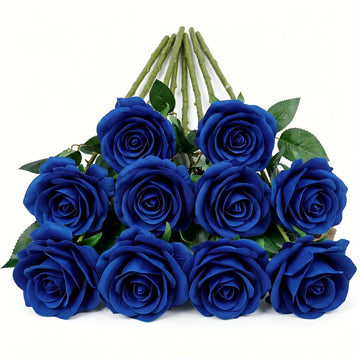 10Pcs 21.2" Artificial Roses with Long Stems (Royal Blue)