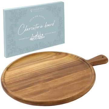 Acacia Wood Charcuterie Board with Handle, Round 16"x13"