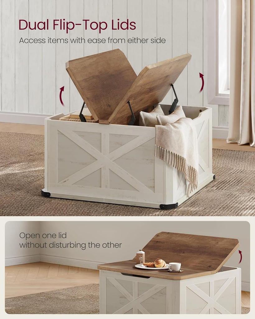 Collection - Farmhouse Coffee Table with Storage, Square Center Coffee Table, with Hidden Compartment