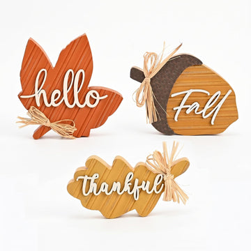 Fall Decorations, Wooden Fall Decor with Maple Leaf Oak Leaf and Acorn Table Decor, Rustic Farmhouse - Set of 3