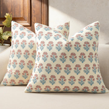 Farmhouse Floral Pillow Covers 18x18 Set of 2, Country Botanical Throw Pillow Cover for Sofa Couch Bed Living Room