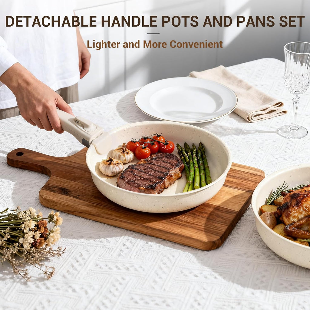 24-Piece Ceramic Cookware Set with Removable Handles, Pots and Pans Set Non Stick, Space Saving, Induction & Oven &
