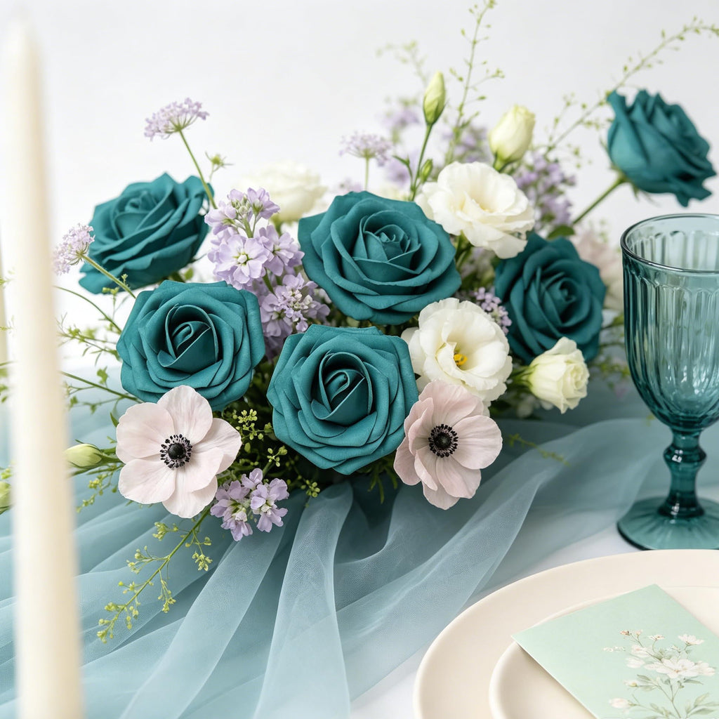 Artificial Flowers, 50pcs Dark Teal Artificial Rose for Bouquets