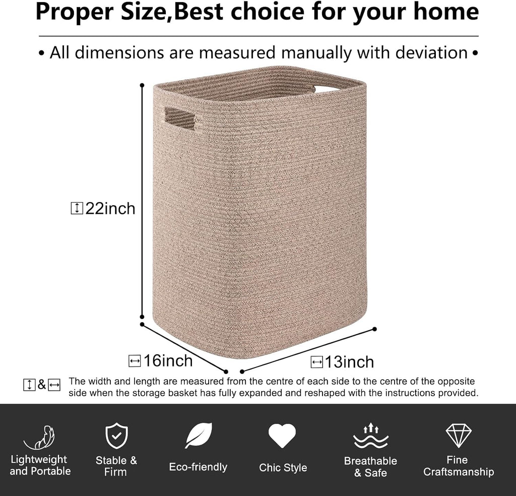Laundry Hamper, Rectangle Cotton Laundry Basket with Handles, Large Blanket Basket , Woven Decorative Storage for