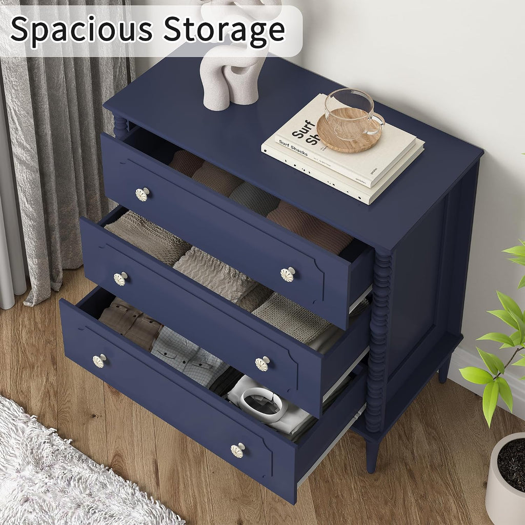 3 Drawer Dresser, 32 inch Wide Dresser , Modern Wood Chest of Drawers, Turned Legs Nightstand with 3 Drawers s