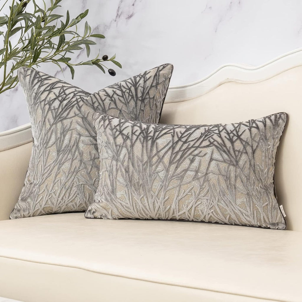 Dark Grey Twigs Throw Pillow Cover Branches Velvet Cushion Case Neutral Pillowcase,18x18 Inch