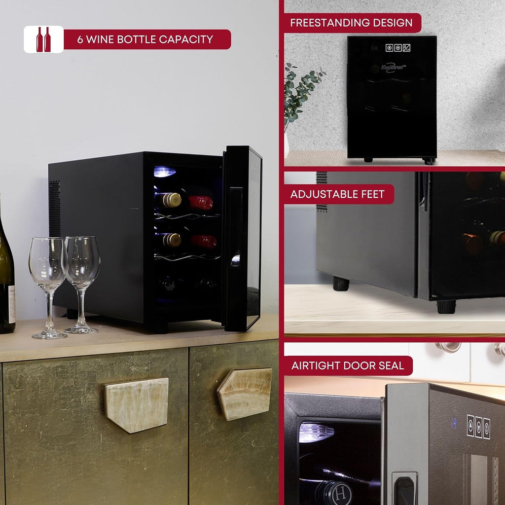 6 Bottle Wine Fridge - Freestanding Wine Cooler with Glass Door, 0.6 cu ft (16 L