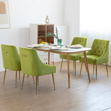 Modern Dining Chairs Set of 4, Mid Century Chairs with 5.12" Cushions and Golden Legs, Velvet Upholstered Dining