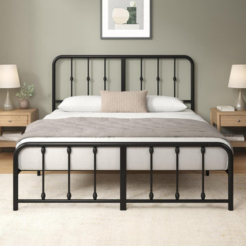 Leonardo Metal Platform Bed Frame, Victorian Spindle Style Headboard and Footboard, Heavy Duty Bed Base