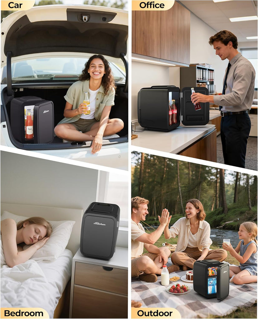 Mini Fridge, 4 Liter/6 Can Portable Refrigerator for Bedroom Office Dorm Car - Fast Cooling, Low Noise, 100-125V