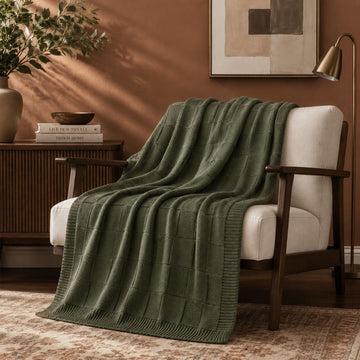 Throw Blanket for Couch, Soft Cozy Knit Blanket, Modern Boho Farmhouse