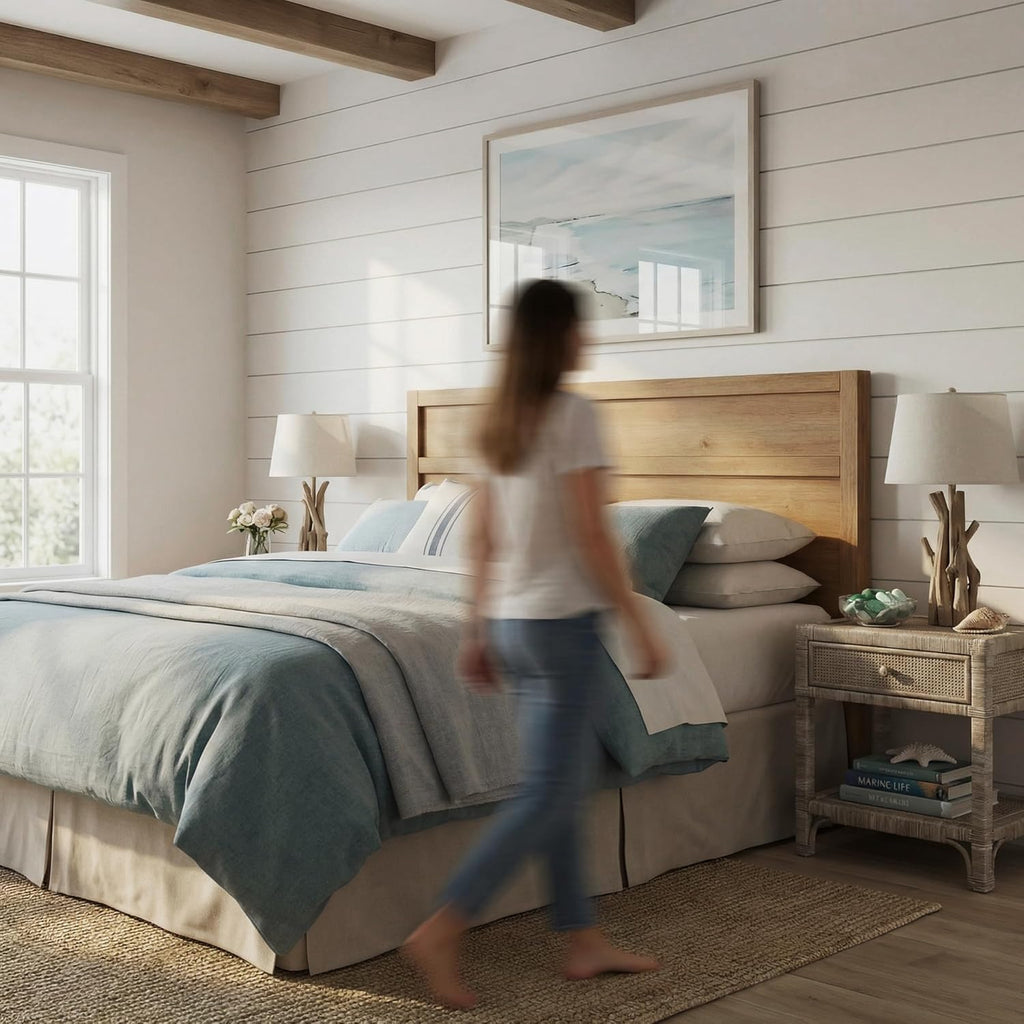 Serene Solid Wood Panel Headboard with Clean-Line Design, King, Stained Pine, Easy Assembly, Quality Materials