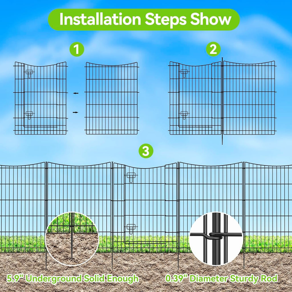 Decorative Garden Fence 12 Panels 26ft(L)×36in(H) Metal Garden Fences with 11 Panels + 1 Gate, Animal Barrier Rabbit