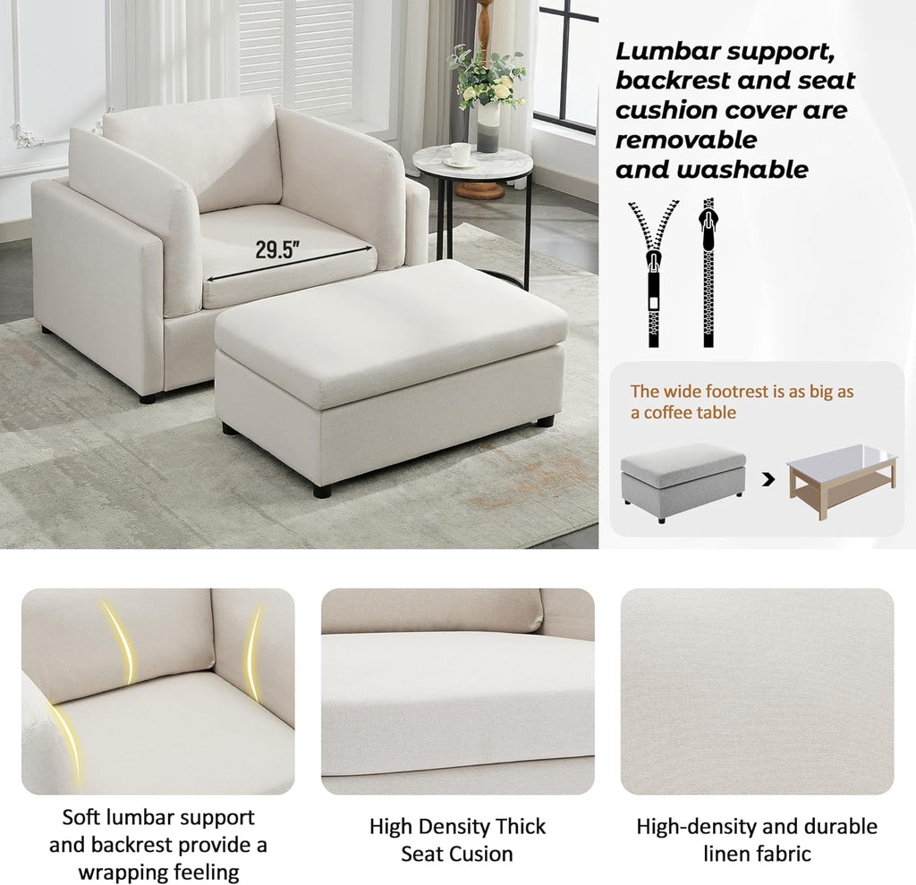 Luxe Oversized Lounge Chair and Ottoman — Cream Chenille