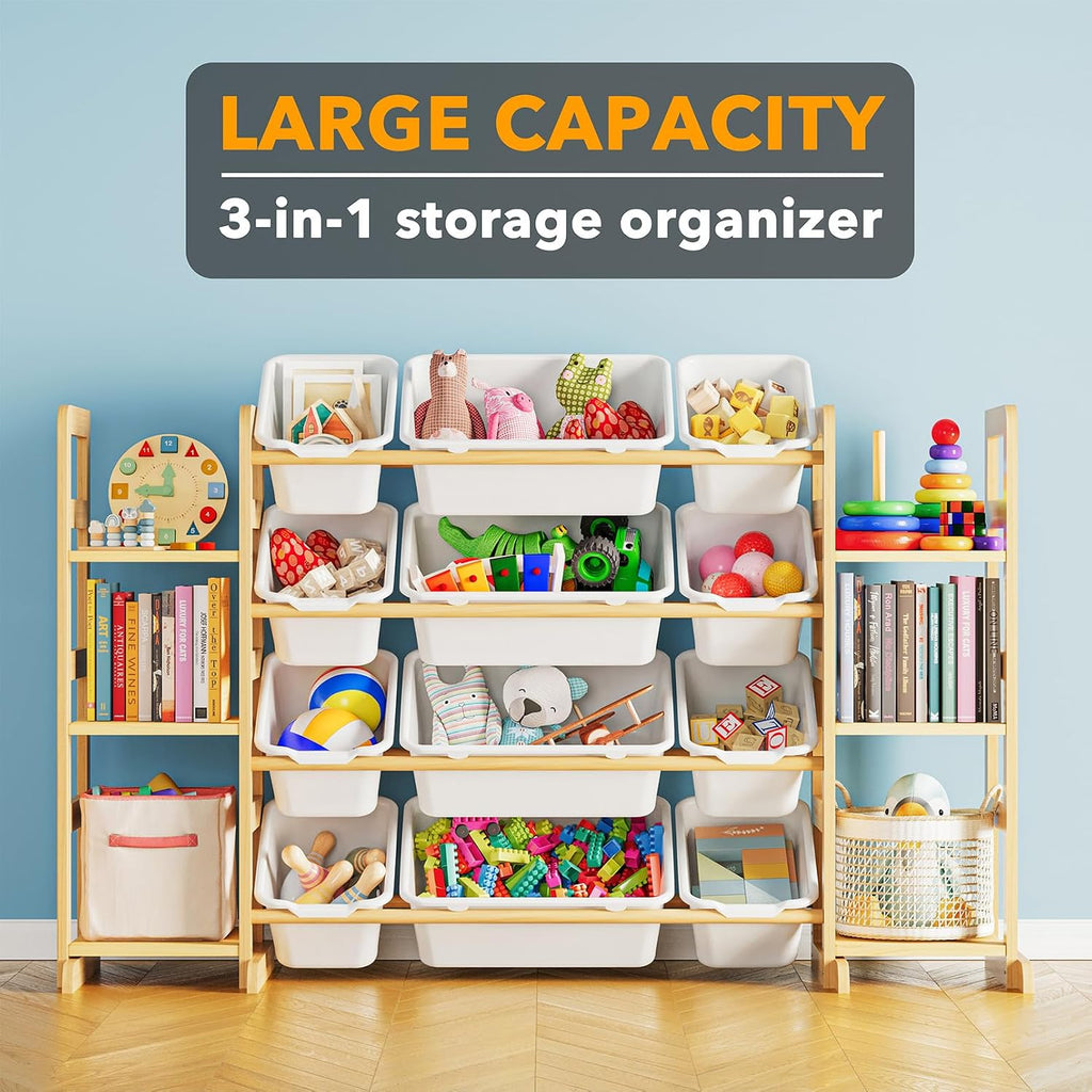 Toy Storage Organizer with 6 Shelves and 12 Bins, Bookshelf/Bookcase, Kids Bin Shelf, Toys Box Organization & Room