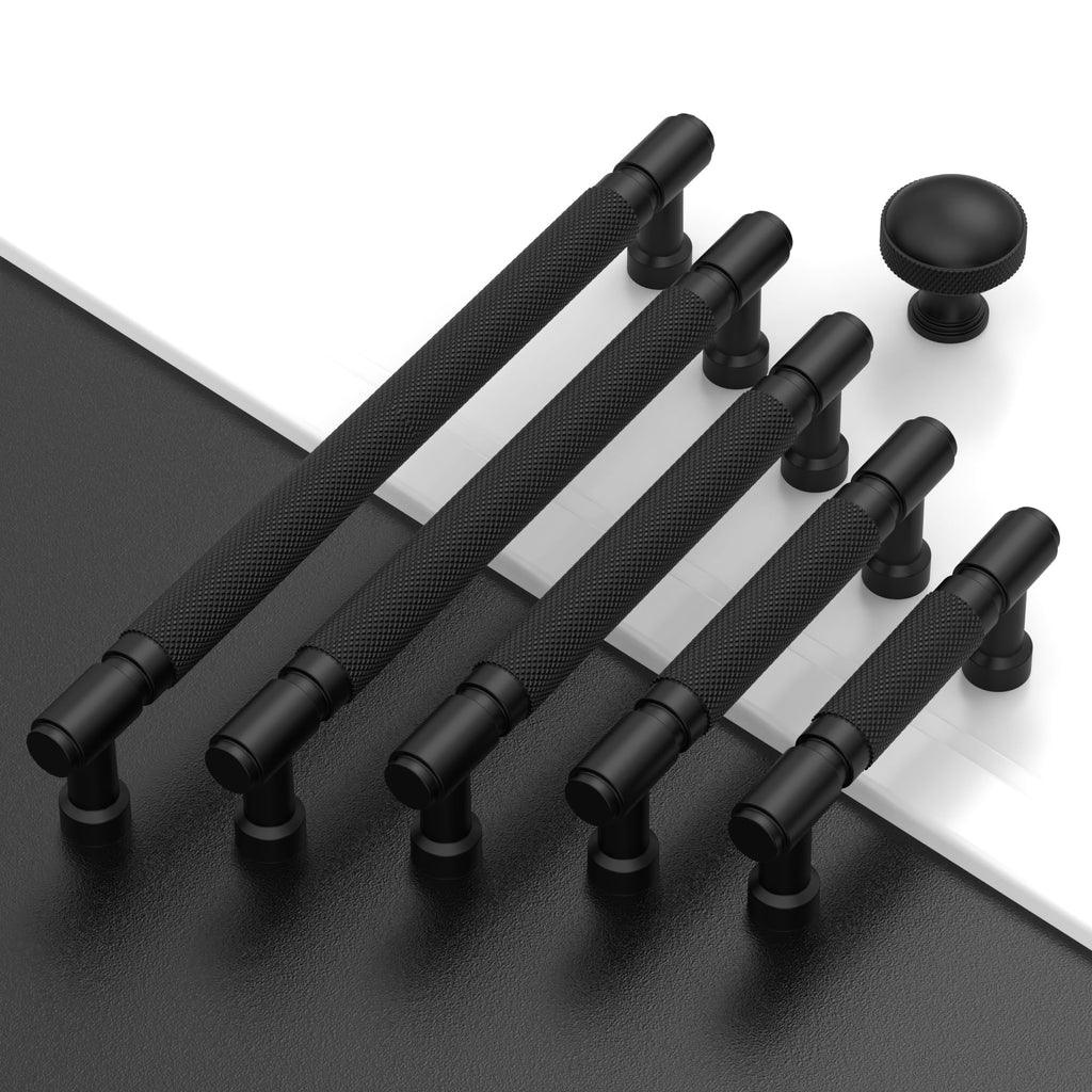 10 Pack Matte Black knurled Cabinet Pulls 5"
