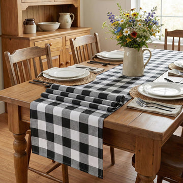 Buffalo Plaid Table Runners 2 Packs 13x84 Inches Black and White Check Table Runner Fall Thanksgiving Table Runners