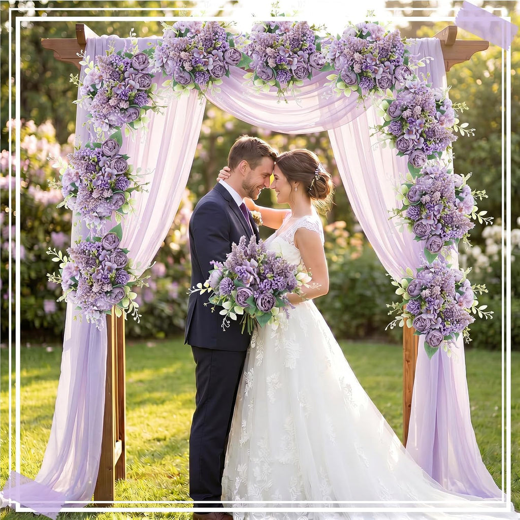 12 Pcs 13.4 Inch Artificial Flowers Bouquet Fake Silk Flowers Faux Bouquet Hydrangea Bouquets for Wedding Birthday