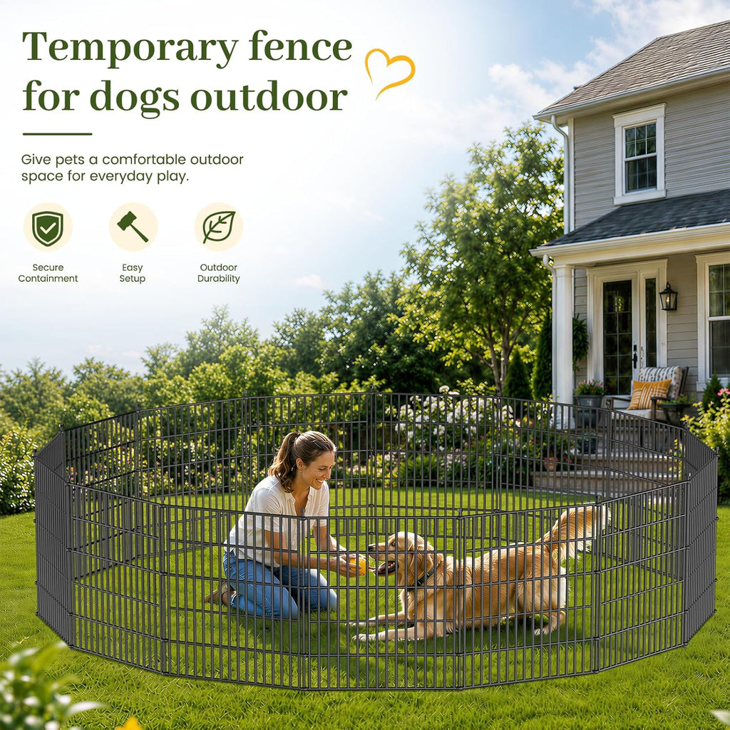 No-Dig Decorative Outdoor Garden Fence for Yard, Animal Barrier Fencing for Dog | Rustproof Metal Temporary Fence for (5 Panels)