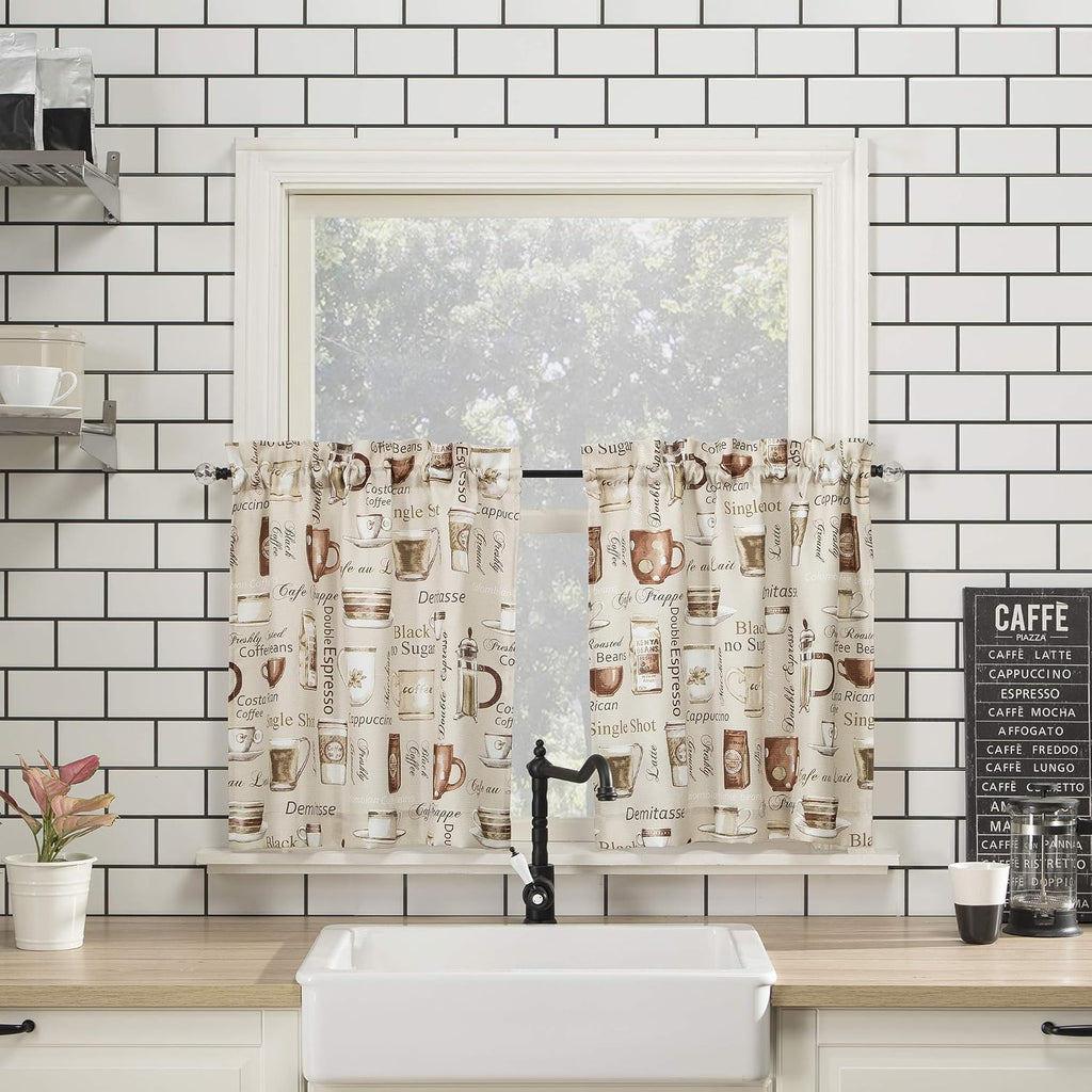 Bristol Coffee Shop Semi-Sheer Rod Pocket Kitchen Curtain Valance and Tiers Set, Ivory Off-White