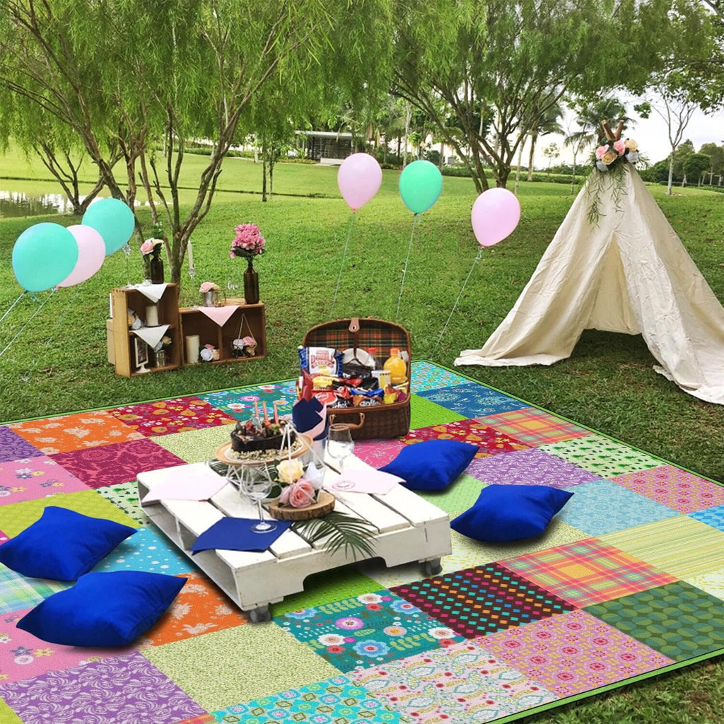 Extra Large Picnic Blankets Waterproof Foldable (60"x 80") Boho Beach Blanket Waterproof Sandproof, 3-Layer Thicking