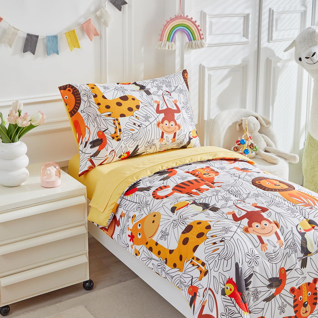 Kids Comforter Sheet Set - Soft and Breathable Bed Set Includes Quilted Comforter, Fitted Sheet, Flat Top Sheet