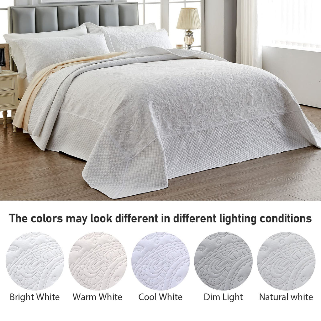 Alaska King Bedspread 132x 120, Solid White, 3 Piece Soft Microfiber Lightweight Oversized King Quilt Bedding Set