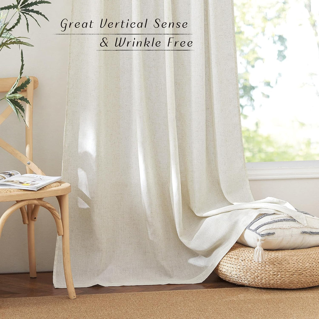 Natural Linen and polyester Curtains, Back Tab & Rod Pocket with Pleat Tab Privacy Added with Light