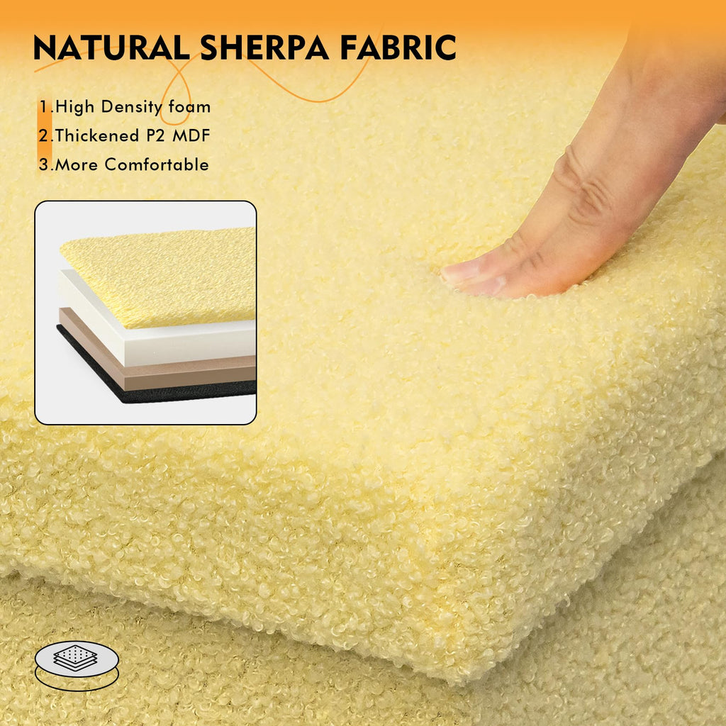 Folding Storage Ottoman Bench, Yellow Boucle Square