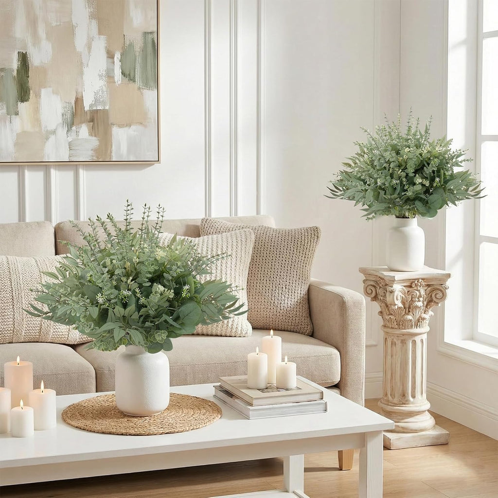 130 Pcs Artificial Mixed Eucalyptus Stems Bulk, 5 Kinds of Faux Greenery Eucalyptus Leaves Bulk for Vase Wedding DIY