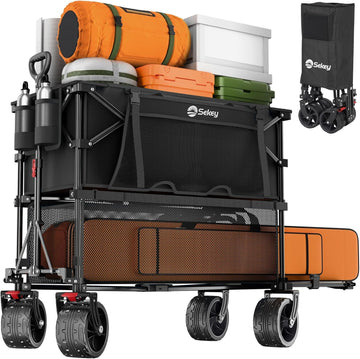 500LBS Heavy Duty Double Decker Wagon with Extender, 400L Large Capacity Collapsible Garden Cart Fits 10x10 Canopy