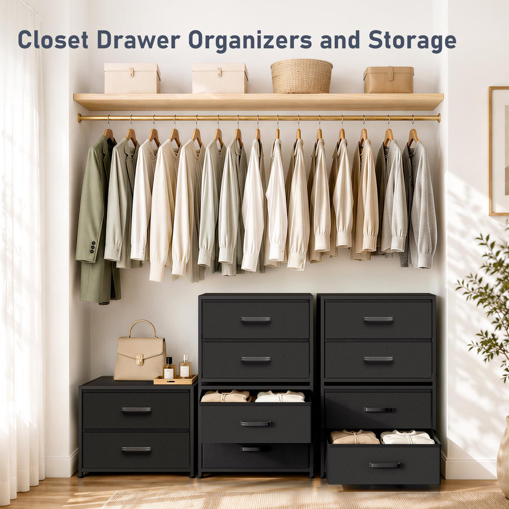 Stackable Storage Drawer Unit with 2 Drawers, Small Dresser , Fabric Closet Organizers and Storage (Black)