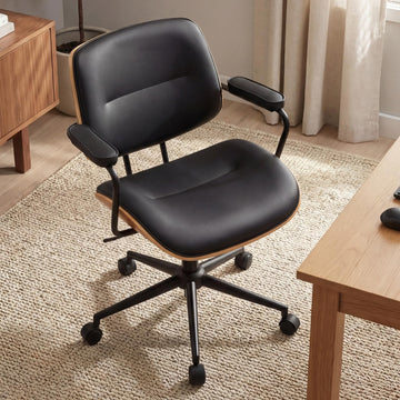 Mid Century Modern Office Chair with Armrest and Adjustable Backrest, Black