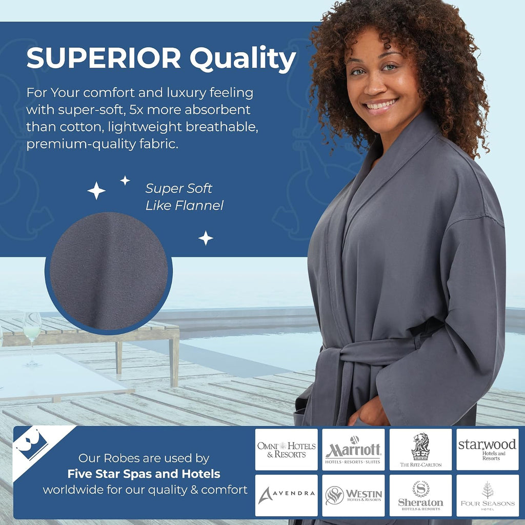 Unisex Chamois Microfiber Shawl Hotel Robe - Soft Lightweight Fabric, Generously Sized Hotel & Spa Robe with Pockets