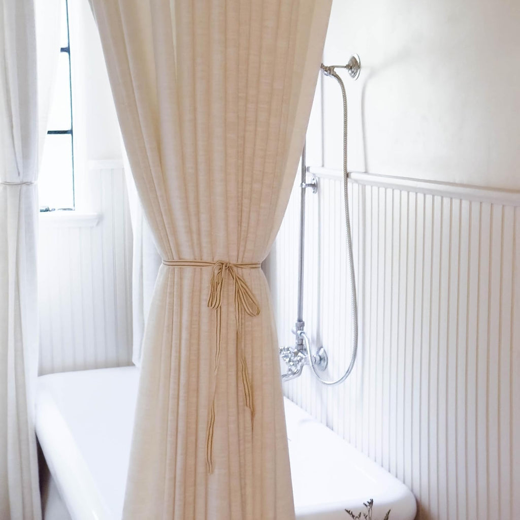 Liz Linen Custom Curtain Customizable Size Blackout Pleated Header Memory Trained Neutral Linen Textured Window
