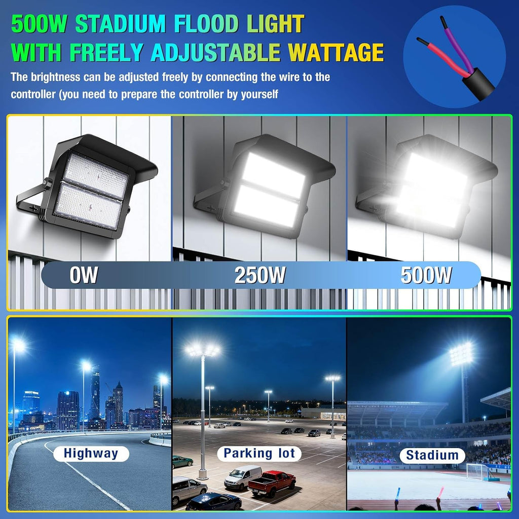 500W Dimmable Led High Mast Stadium Light, 75000LM Super Bright | Outdoor Arena Floodlight Adjustable IP66 5000K